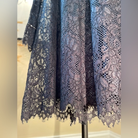 2 Pieces Lacy Gray Dress with Stone Detailed and Long Sleeves - Picture 11 of 13